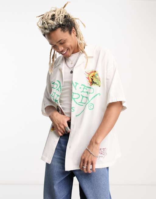 Ed Hardy - Camicia squadrata oversize con stampa 