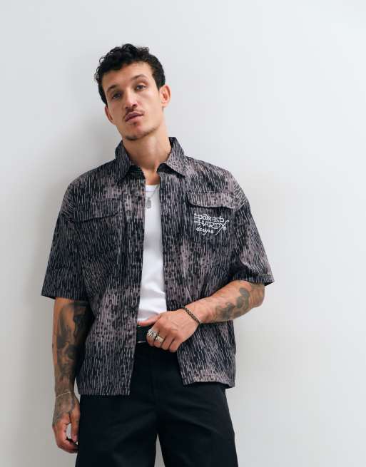 Ed Hardy camicia utility mimetica fiammeggiante nera, 5 di 5