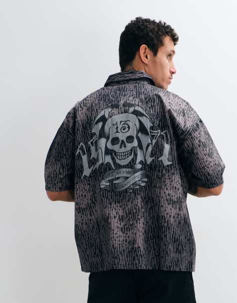 Ed Hardy camisa utilitaria con estampado de camuflaje y llamas en negro - view 1