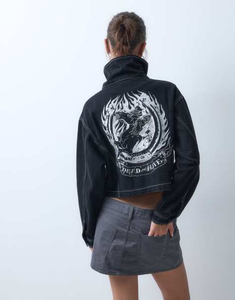 Ed Hardy chaqueta vaquera negra con carro en llamas - view 1