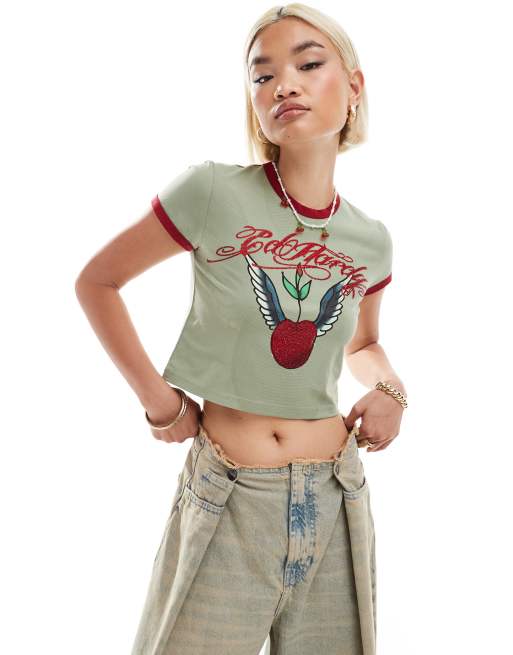Ed Hardy cherry bomb baby tee with diamante applique