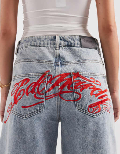 Ed Hardy cherry skull side print jeans in distress wash, 4 of 5
