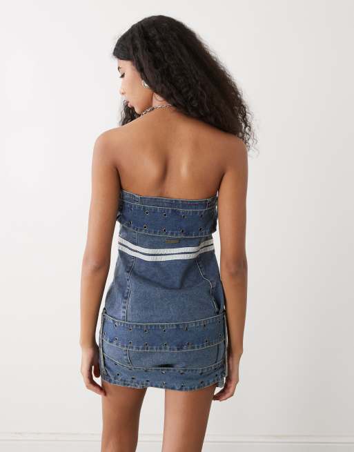 Ed Hardy climbing rose denim biker bandeau dress in distressed wash | ASOS