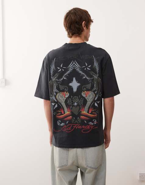 Ed Hardy cobra rising relaxed t-shirt in charcoal