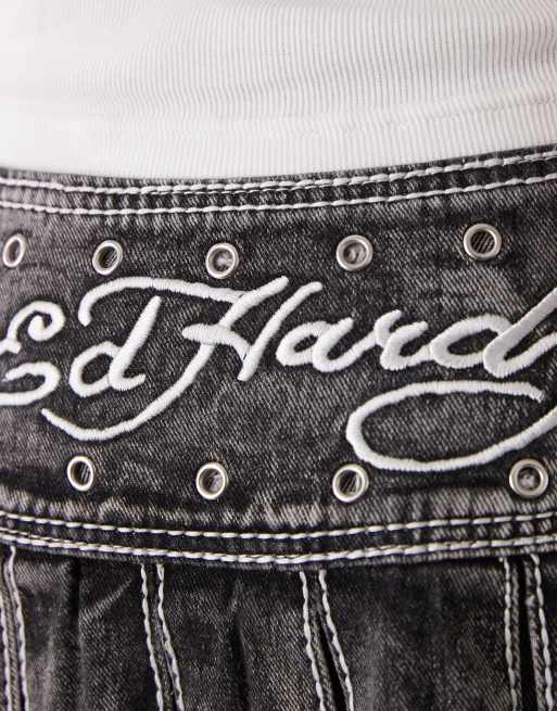 Ed Hardy contrast stitch pleated rose mini skirt in black, 5 of 5