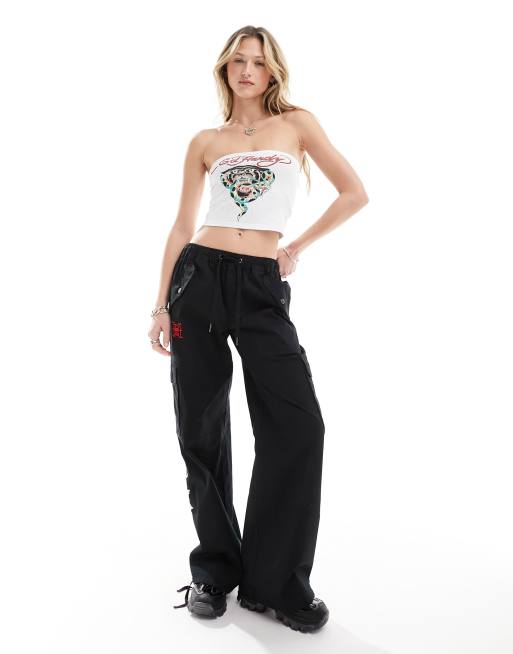 Ed Hardy - Crop top bandeau avec motif tigre rugissant - Blanc, 4 de 4
