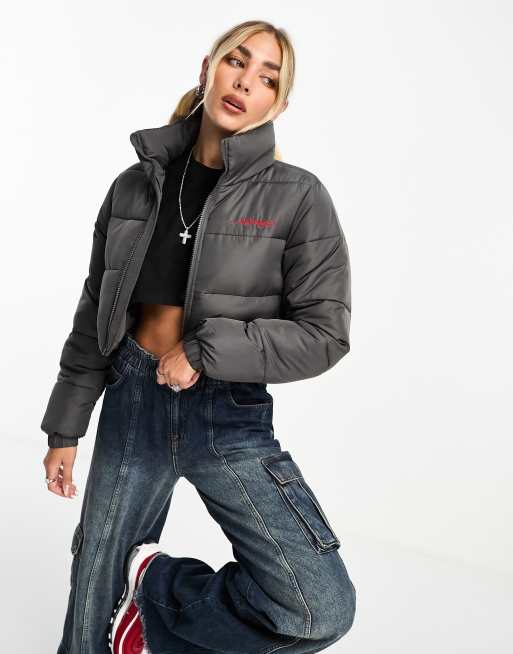 Ed Hardy - Cropped gewatteerd jack met geborduurde rozen