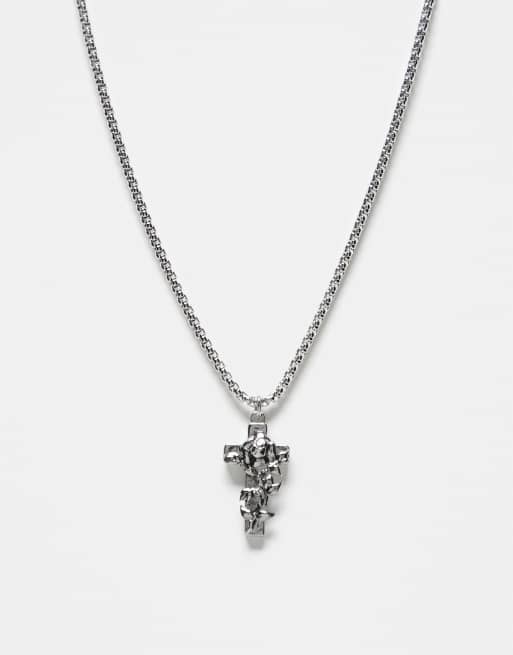 Ed Hardy cross and rose thorn crucifix fine chain necklace in silver