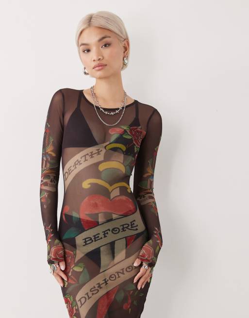 chinese dress ladies Ed Hardy Women's Dragon Long Sleeve Mini Dress Black main image 0