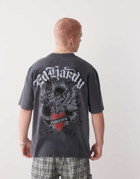 Ed Hardy death before dishonor eagle relaxed t-shirt in charcoal - view 1