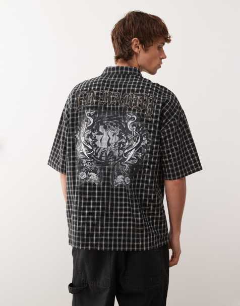 Ed Hardy deathly snake reaper check boxy shirt in black and beige - view 1