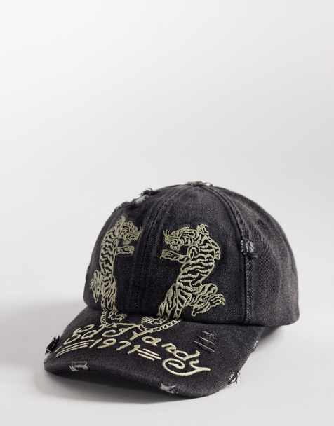Ed Hardy desert tiger 5 panel trucker cap in distressed black - view 1
