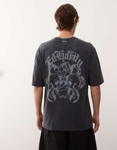 Ed Hardy diamante skull t-shirt in charcoal - view 1