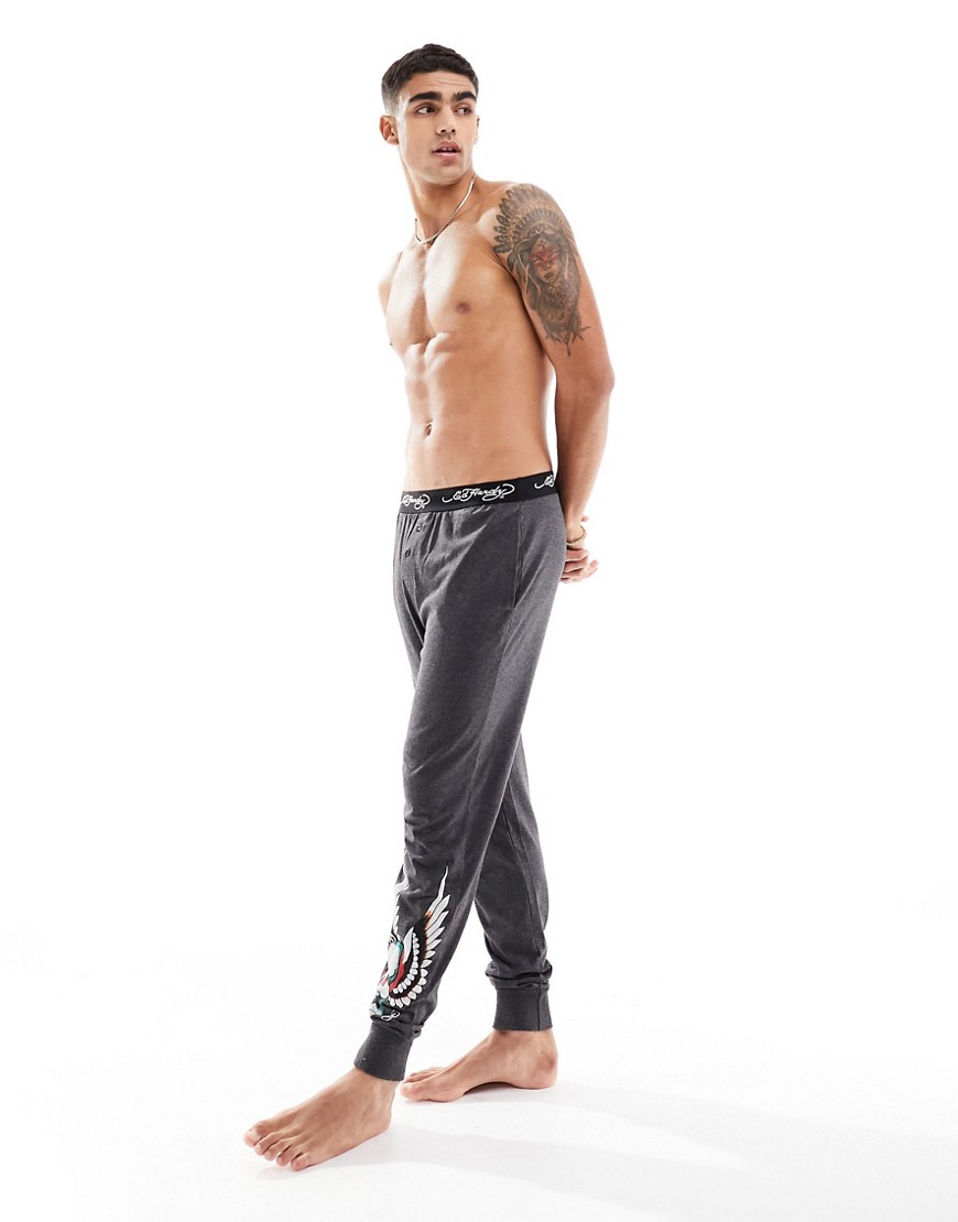 Ed Hardy Dibney lounge pants with tattoo graphic in grey