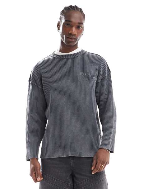 Ed Hardy distressed acid wash skull knit rib jumper - view 1