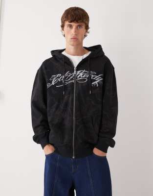 Ed Hardy drag shadow graphic zip through hoodie in black | ASOS
