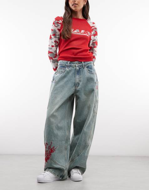Ed Hardy dragon balloon leg jean in mid blue - view 1