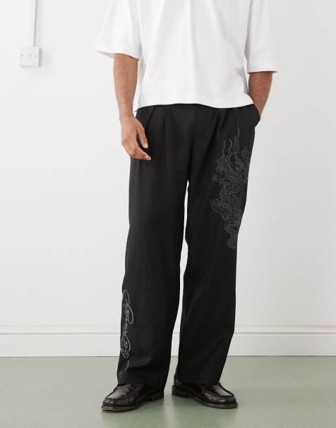 Ed Hardy dragon chinos in black - view 1
