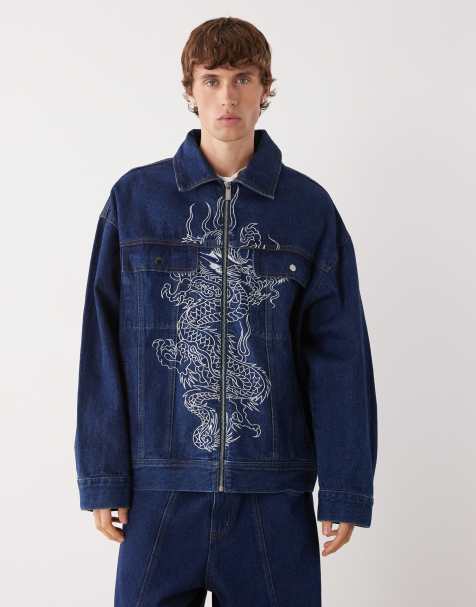 Ed Hardy dragon embroidery denim jacket in indigo co-ord - view 1
