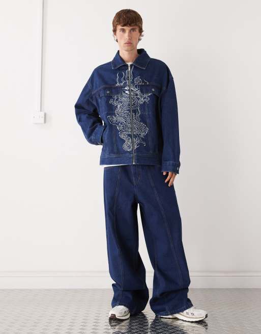 Ed Hardy dragon embroidery jeans in indigo co-ord