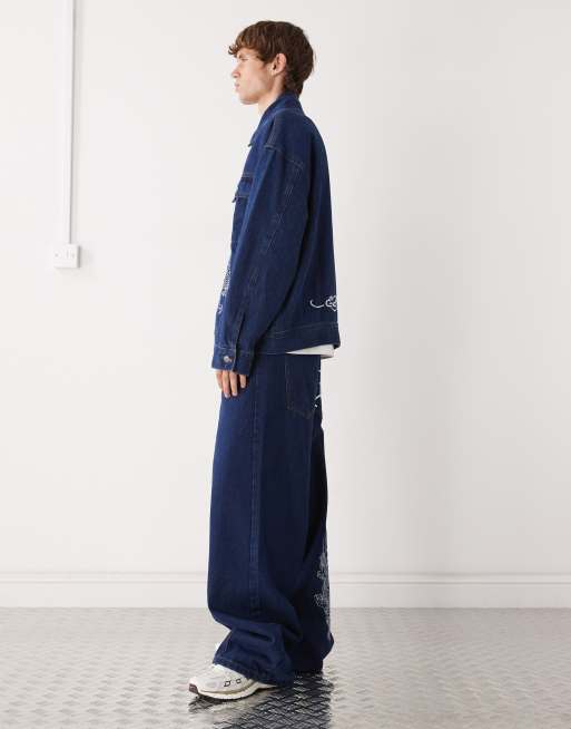 Ed Hardy dragon embroidery jeans in indigo co-ord