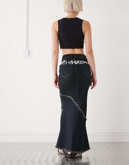 Ed Hardy eagle denim maxi skirt in blue, 4 of 5
