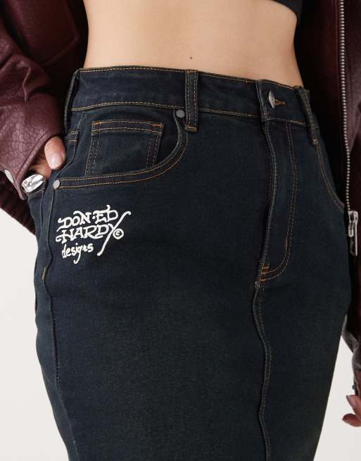 Ed Hardy eagle denim maxi skirt in blue, 5 of 5