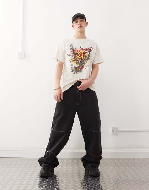 Ed Hardy eagle diamante t-shirt in beige - view 1