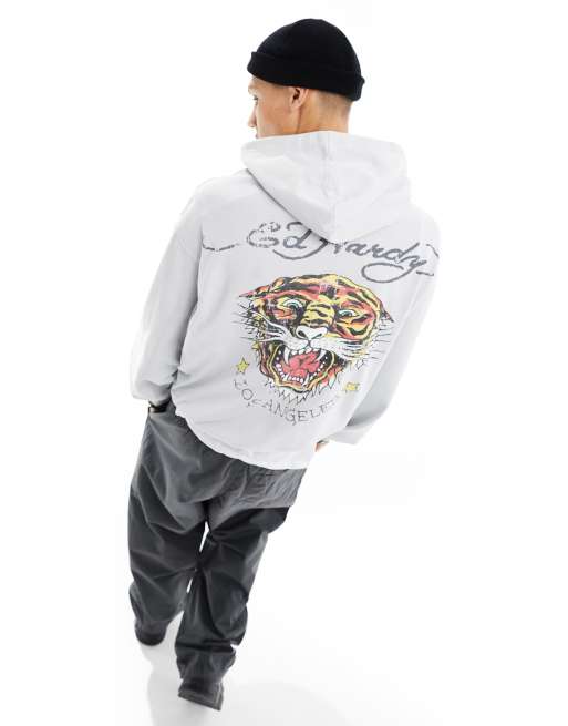 Ed Hardy - Felpa con cappuccio oversize con stampa di tigre sul retro