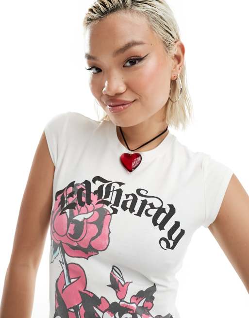 Ed Hardy – Figurbetontes T-Shirt mit „Love Eternal“-Grafik im 90er-Stil, 3 von 4