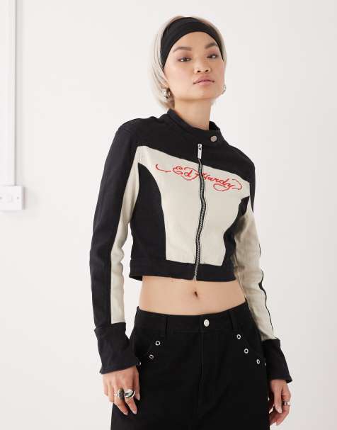 Ed Hardy fitted denim jacket in black - view 1