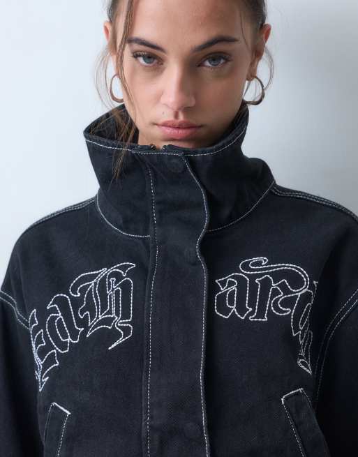 Ed Hardy flaming chariot denim jacket in black, 4 of 5