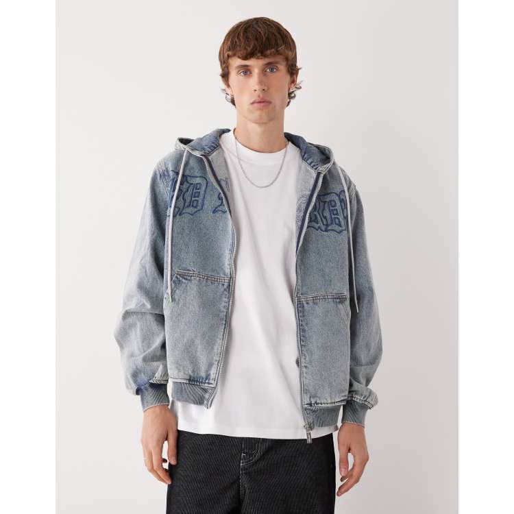 Ed Hardy flaming cross denim zip up jacket in bleach | ASOS