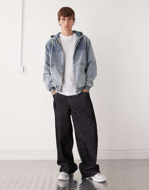 Ed Hardy flaming cross denim zip up jacket in bleach | ASOS