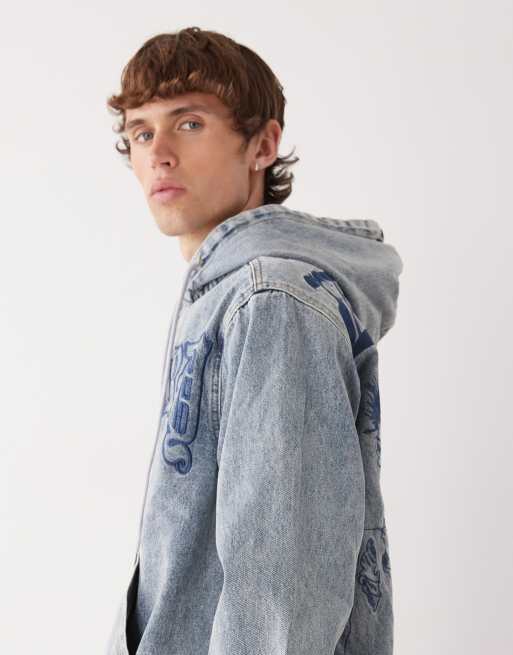 Ed Hardy flaming cross denim zip up jacket in bleach | ASOS