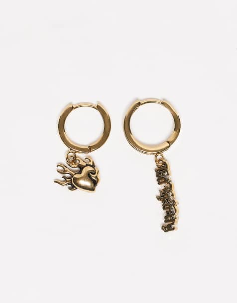 Ed Hardy flaming heart and logo earring set in gold - view 1