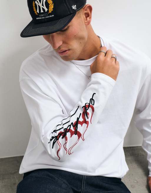 Ed Hardy flying dragon T-shirt met lange mouwen in wit, 4 van 5