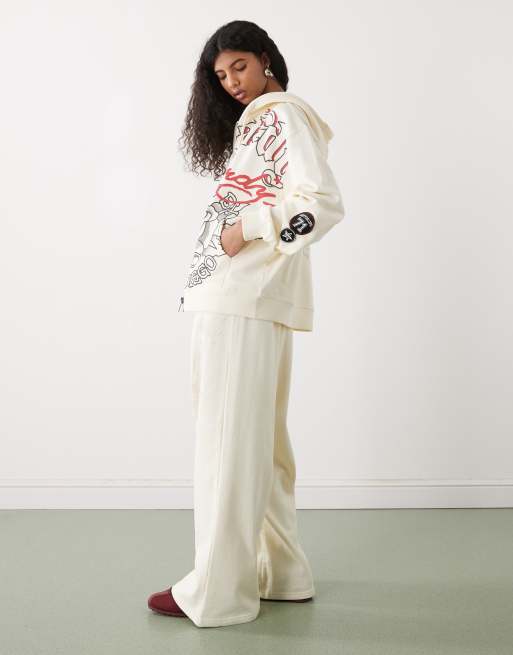 Ed Hardy flying eagle wide leg joggers in ecru co-ord, 2 of 5