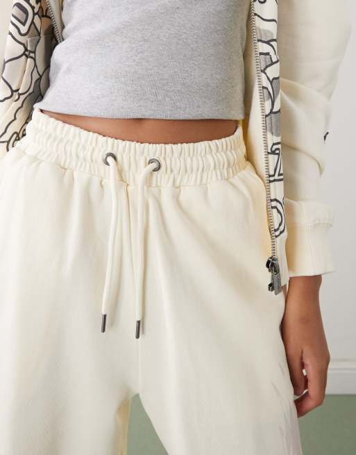 Ed Hardy flying eagle wide leg joggers in ecru co-ord, 4 of 5