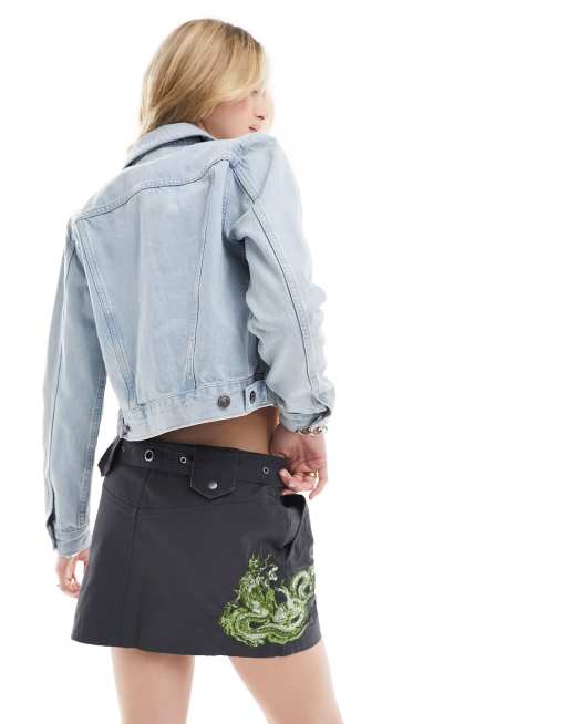 Ed Hardy - Gonna cargo in micro twill con ricamo di drago verde, 3 di 5