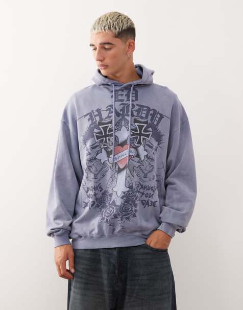 Ed Hardy gothic cross hoodie in indigo - view 1
