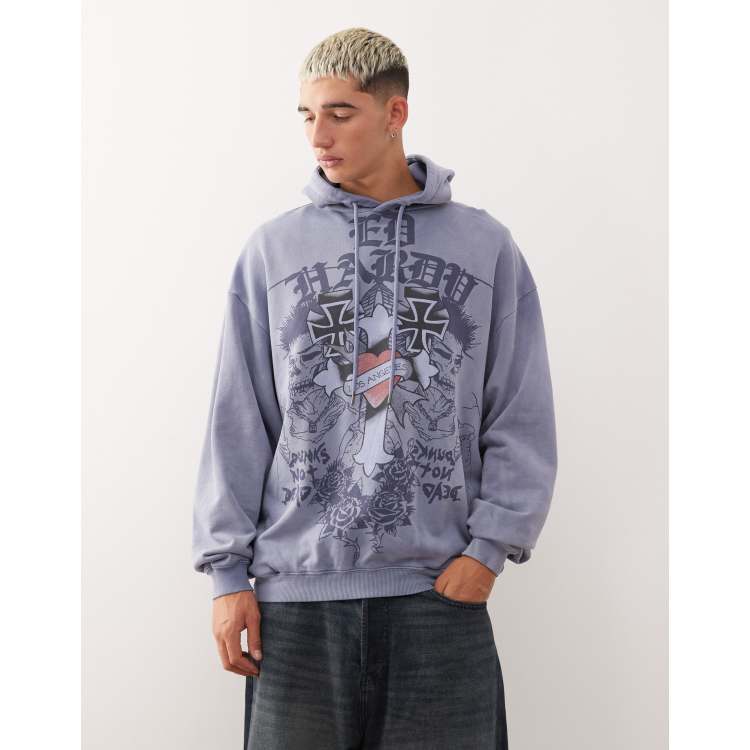 Ed Hardy gothic cross hoodie in indigo ASOS