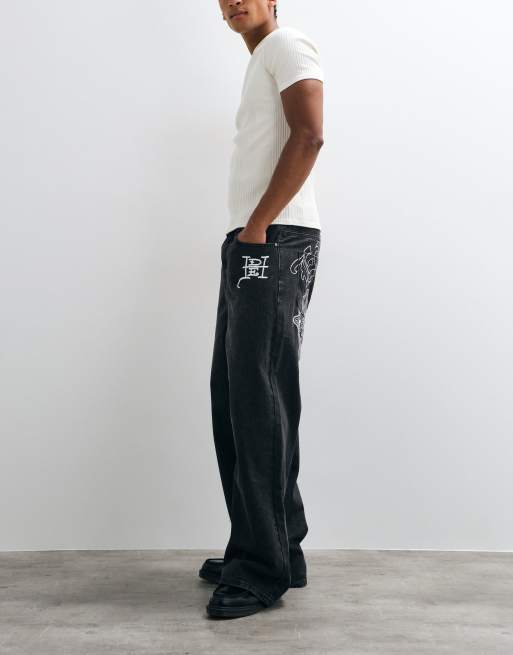 Ed Hardy gothic kontrast xxtra jeans i tvättad svart, 4 av 5