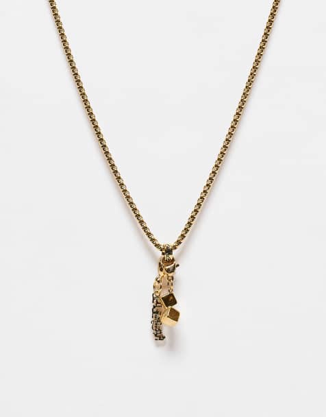 Ed Hardy gothic logo and dice charm necklace in gold - view 1