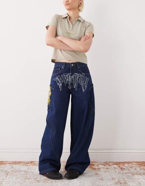 Ed Hardy gothic skull relaxed balloon jeans in indigo