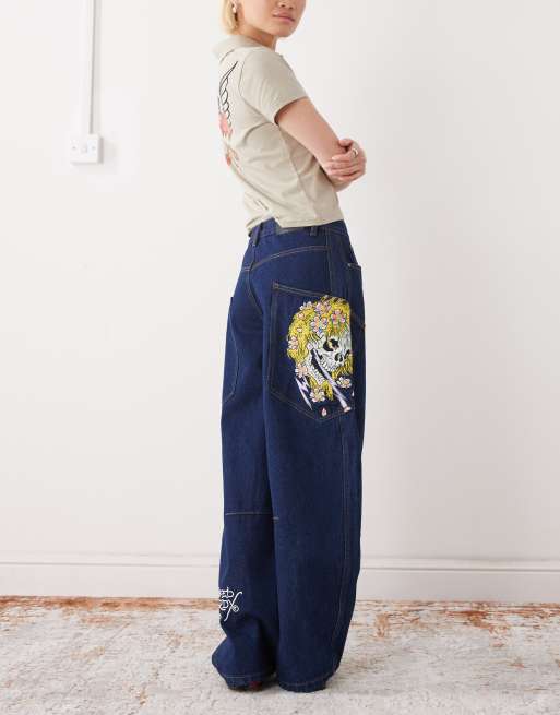 Ed Hardy gothic skull relaxed balloon jeans in indigo, 3 of 5