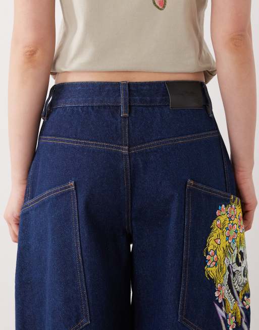 Ed Hardy gothic skull relaxed balloon jeans in indigo, 5 of 5