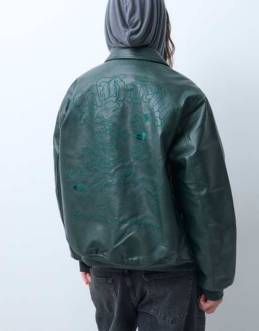 Ed Hardy grand dragon biker jacket in teal , 2 of 5