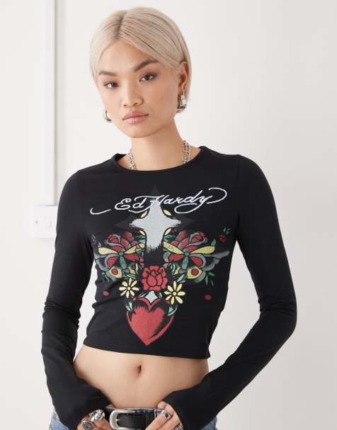 Ed Hardy heart cross long sleeve top in black - view 1
