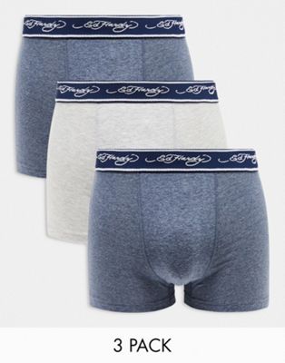 Ed Hardy Hixam 3 pack trunks in blue and grey